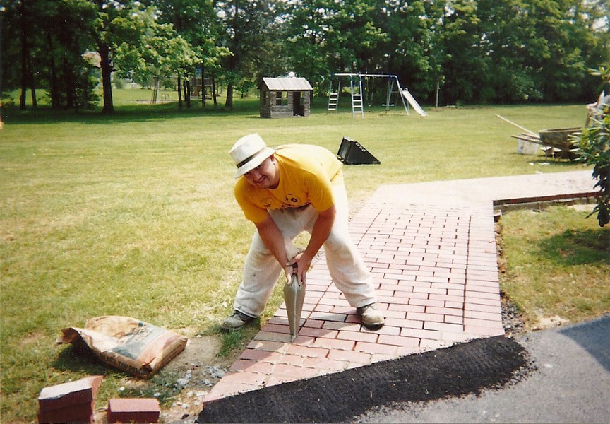 during brick walkway installation