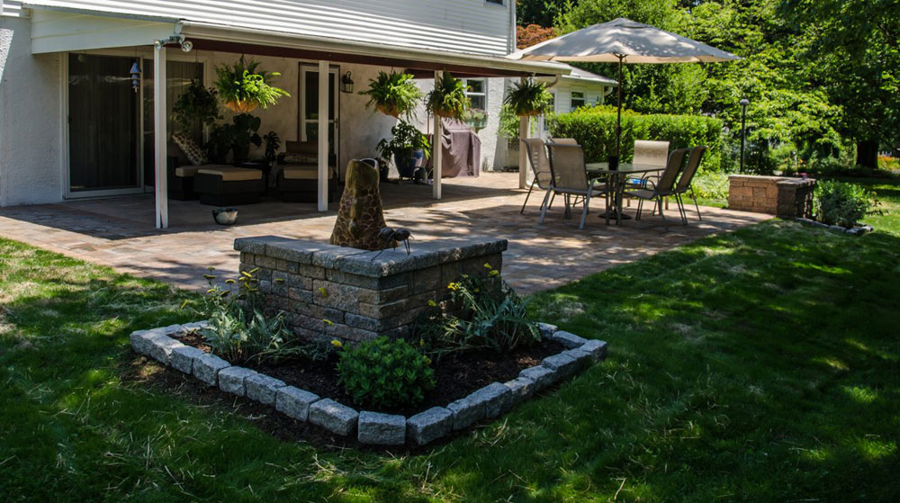 Ambler, PA backyard hardscape patio with outdoor furniture