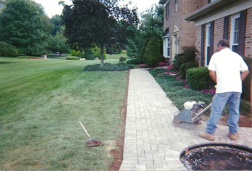 during paver walkway installation