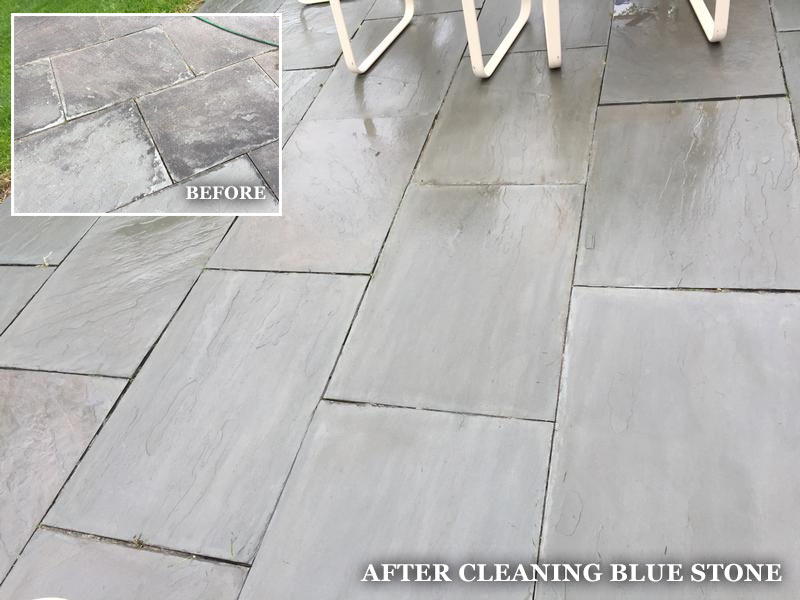 before and after cleaning bluestone