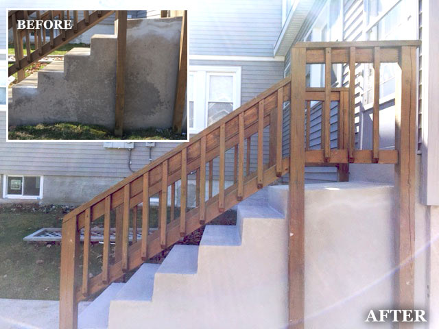 side of concrete steps before and after