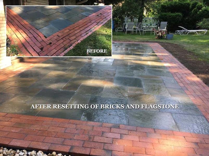 before and after resetting bricks and flagstone